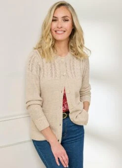 Textured Knit Crew Neck Cardigan