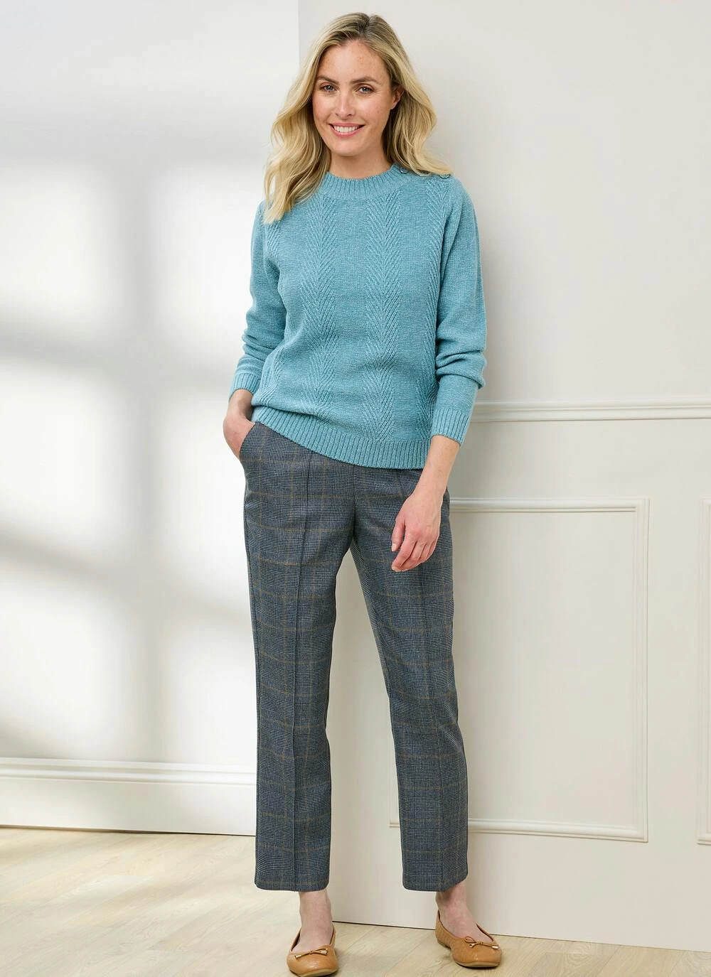 Comfort Fit Woven Check Trousers 1 Comfort Fit Woven Check Trousers