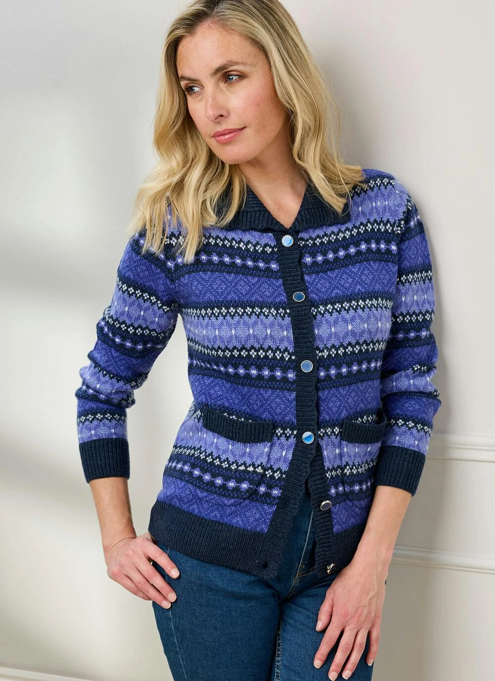 Fairisle Knit Collared Cardigan 1 Fairisle Knit Collared Cardigan