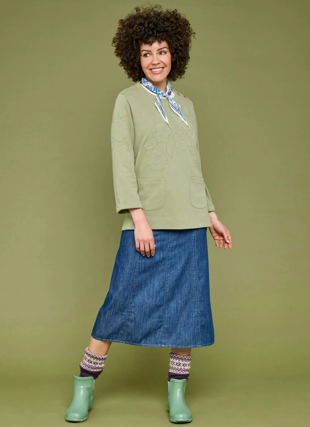 Pure Cotton Denim Midi Skirt 2 Pure Cotton Denim Midi Skirt - Image 2