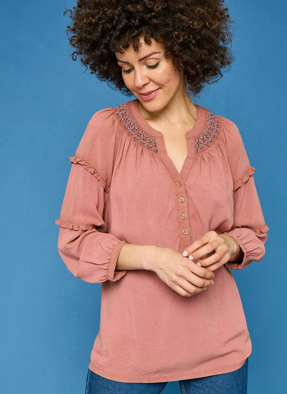 Embroidered Shirred Neck Blouse 2 Embroidered Shirred Neck Blouse - Image 2