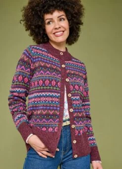 Wool Blend Fairisle Funnel Neck Cardigan