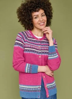Wool Blend Crew Neck Fairisle Cardigan