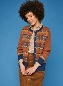 Wool Blend Fairisle Crew Neck Cardigan