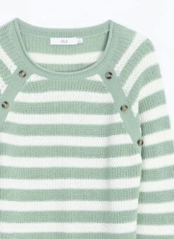 Button Detail Textured Striped Crew Neck Jumper -The Edinburgh Woollen Mill 67274pvl ad21a16fd811f83