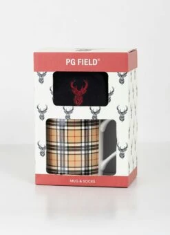 Camel Thompson Check Mug & Embroidered Sock Set