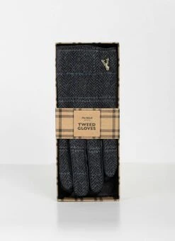 Mens Boxed Gloves In Grey Check