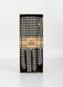 Mens Boxed Gloves In Houndstooth Check