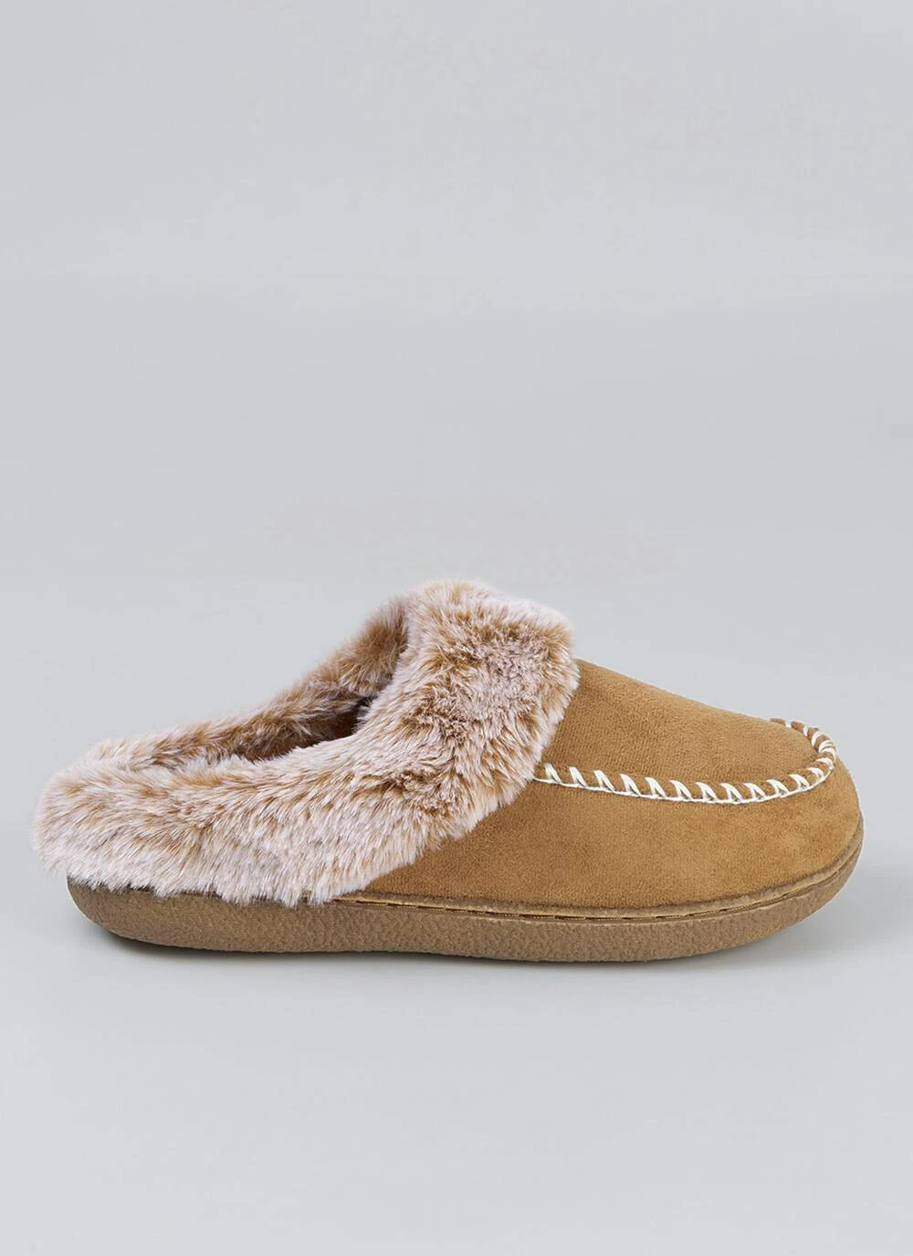 Comfy Faux Fur Lined Whip Stich Detail Mule Slippers 2 Comfy Faux Fur Lined Whip Stich Detail Mule Slippers - Image 2