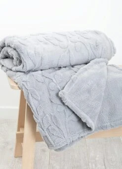 Leafy Floral Embossed Fleece Grey Throw
