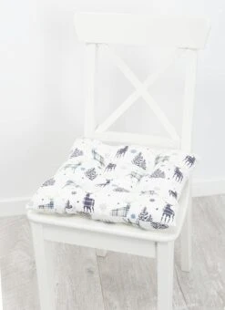 Stag Print Cotton Navy Seat Pad