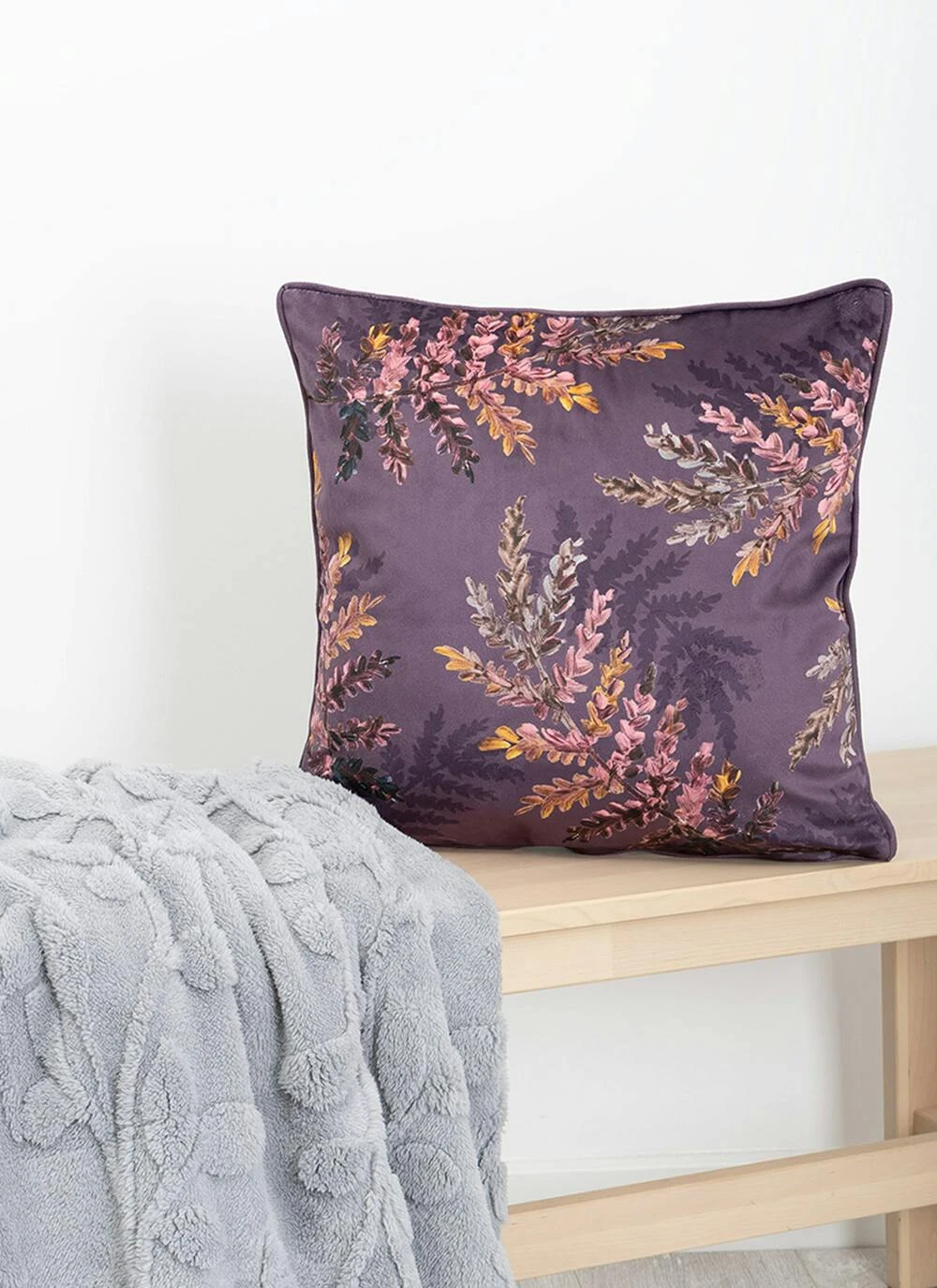 Autumn Floral Print Velvet Plum Cushion 1 Autumn Floral Print Velvet Plum Cushion