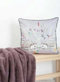 Hedgehog Print Velvet Grey Cushion